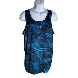UNDER ARMOUR Fitted Tank Top Shirt Blue Black Large